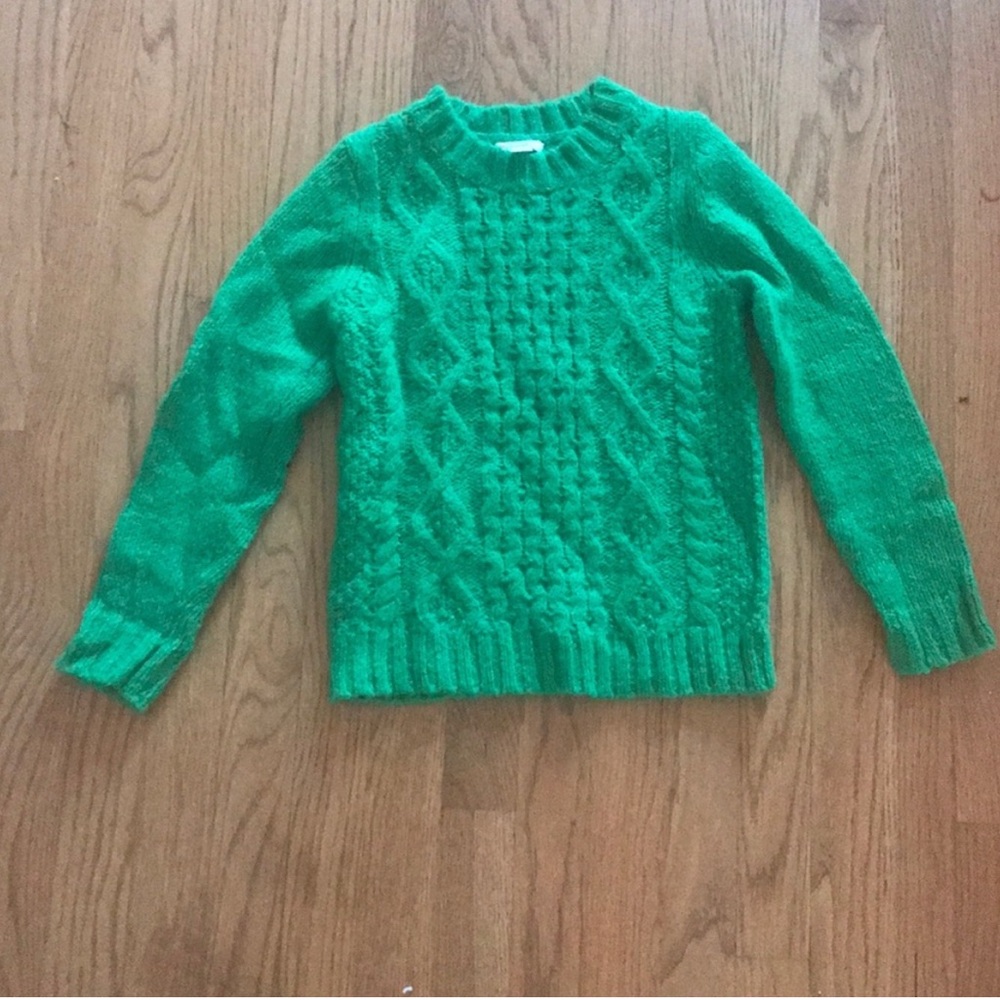 Crewcuts Green Cable Knit Sweater with heart sleeves